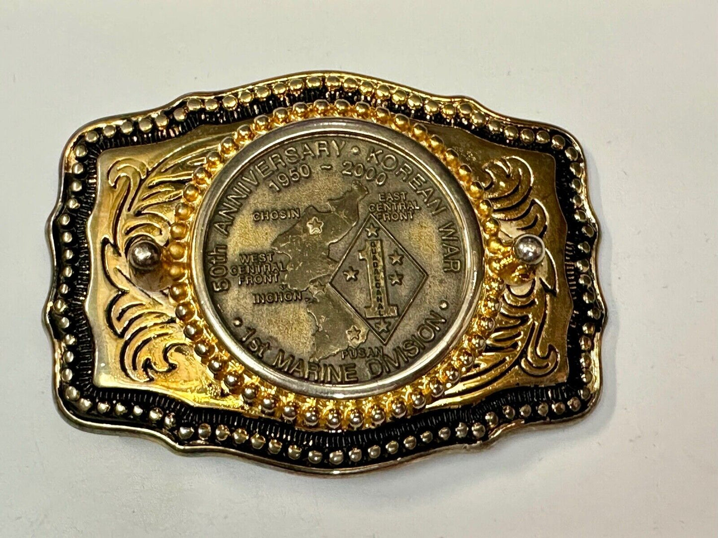 US Marines 50th Anniversary Korean War 1950-2000 Challenge Coin Belt Buckle