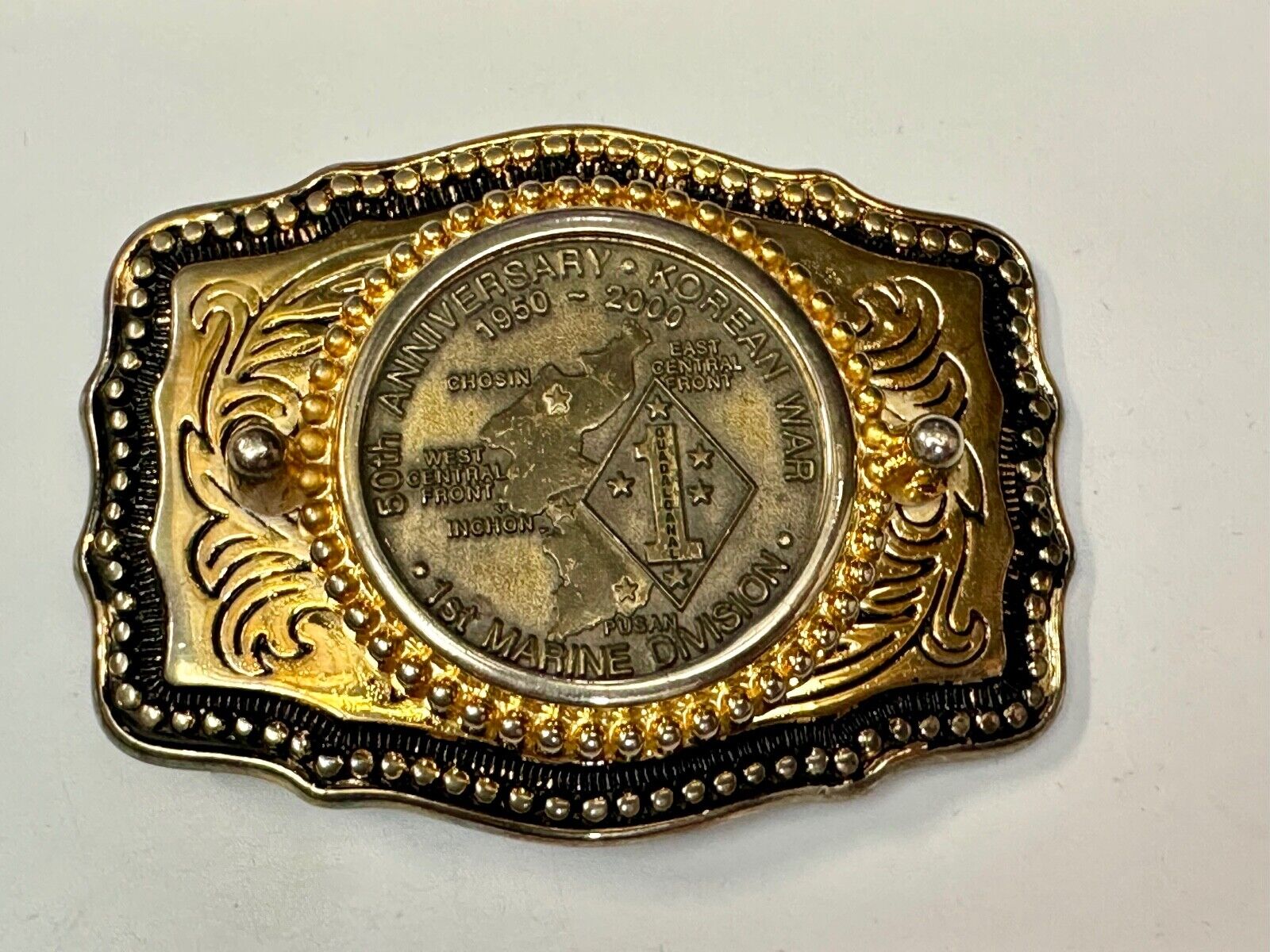 US Marines 50th Anniversary Korean War 1950-2000 Challenge Coin Belt Buckle