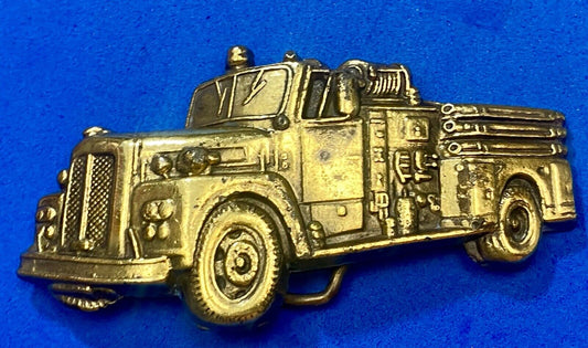 Vintage Figural Fire Truck cut out brass belt buckle