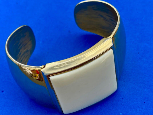 Vintage Avon Cream Lucite Gold Tone Cuff Bracelet Mod