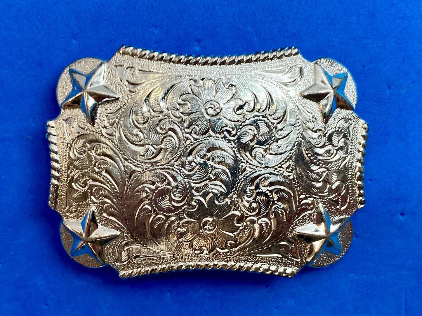 Vantage Taiwan made western rectangular belt buckle with flower star swirl