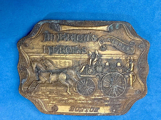 Vintage Bergamot Belt Buckle,  America's Hero's Boston Fire Department 
