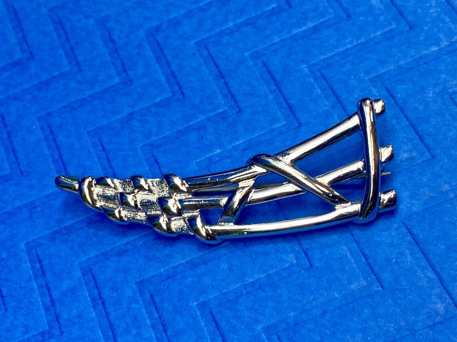 Abstract Retro Design 3 Level Silver Tone Brooch Pin by Monet