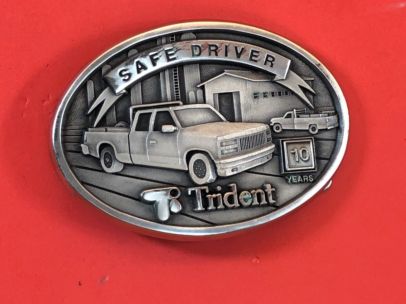 Trident Safe Driver 10 years promotional advertising solid brass belt buckle 