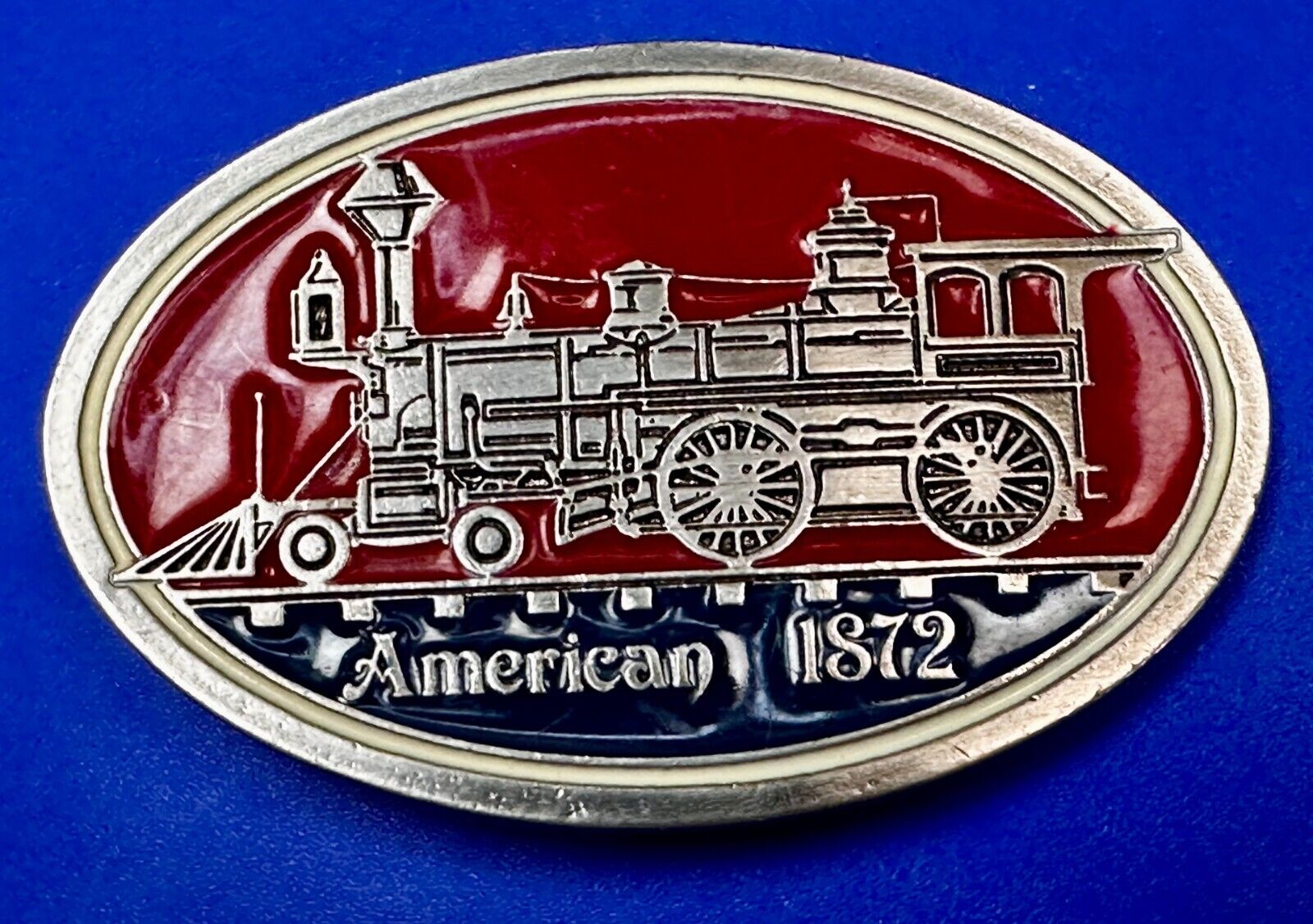 American 1872 Locomotive Steam Engine Train Railway Railroad Vintage Belt Buckle
