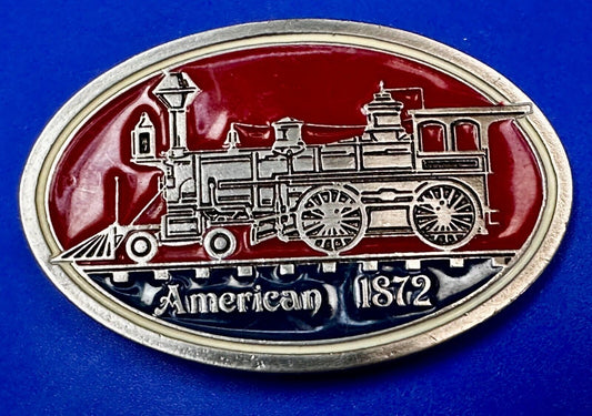 American 1872 Locomotive Steam Engine Train Railway Railroad Vintage Belt Buckle