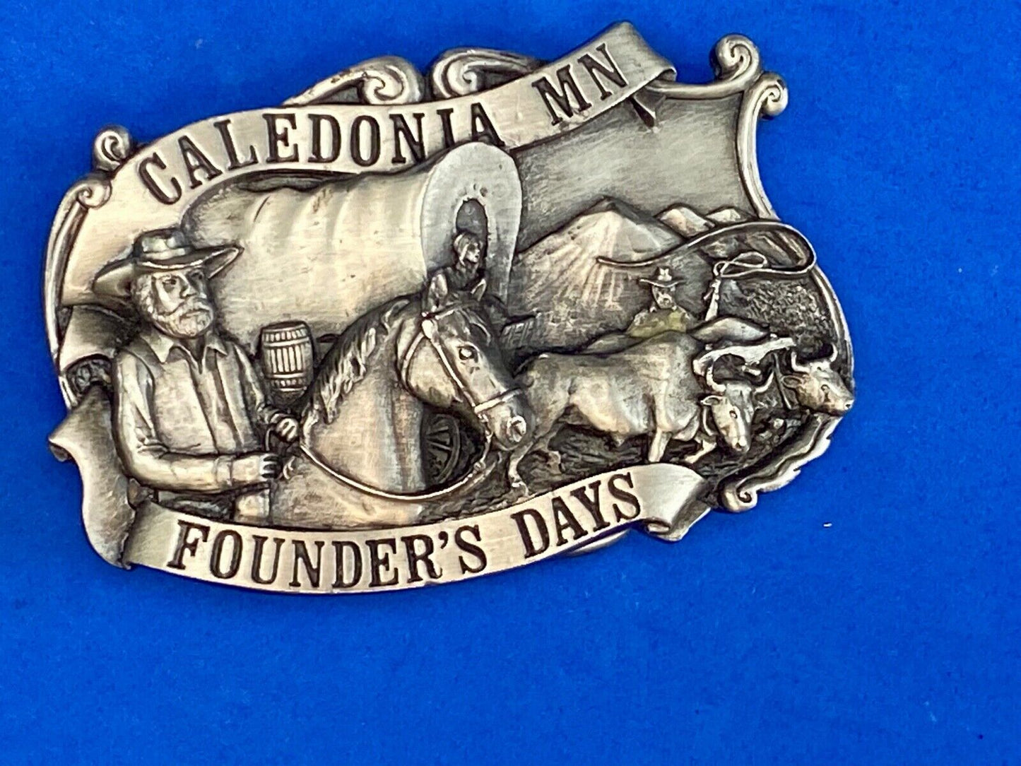 Vintage Founder’s Days Caledonia MN Siskiyou belt buckle - Ralph L Young -elder 