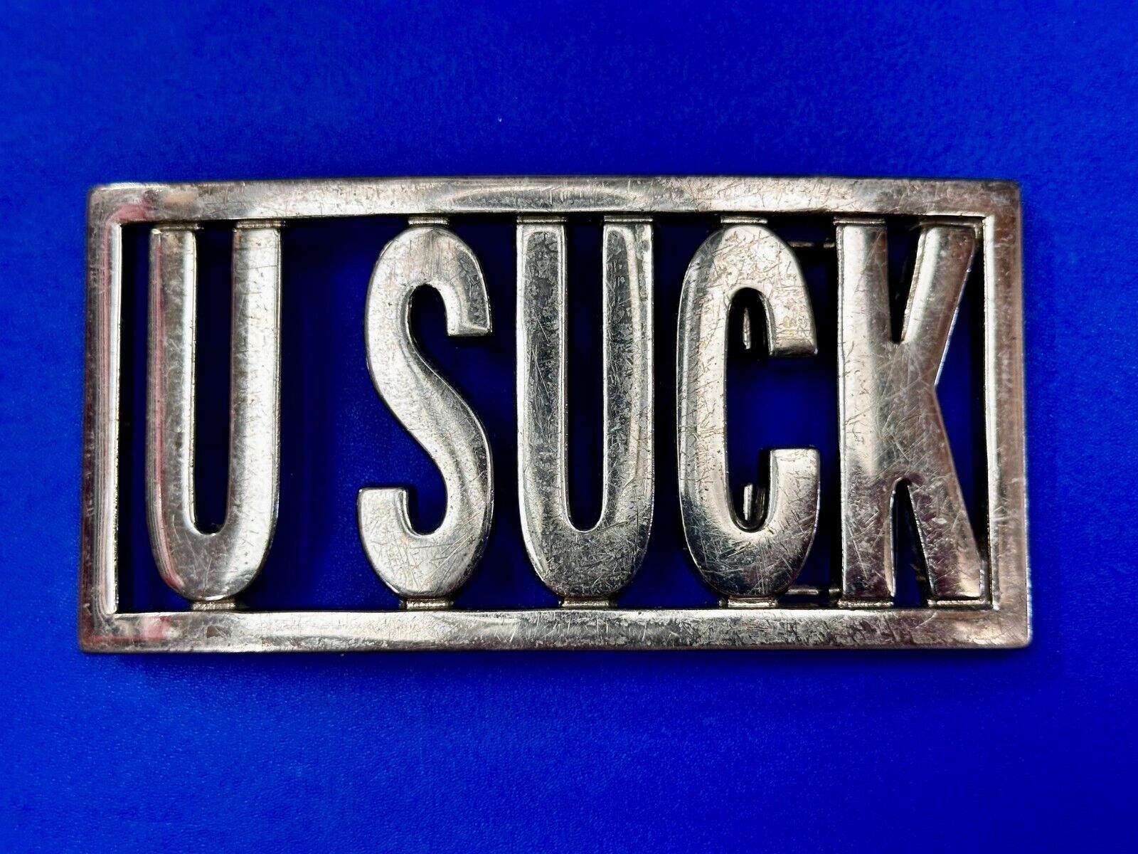 U SUCK Novelty Statement Express Your Opinion! Block Letters Large Belt Buckle