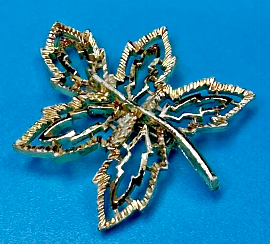 Artistic Maple Leaf Openwork Vintage Gold Tone Brooch Pin Signed by Gerrys