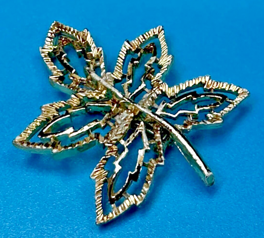 Artistic Maple Leaf Openwork Vintage Gold Tone Brooch Pin Signed by Gerrys