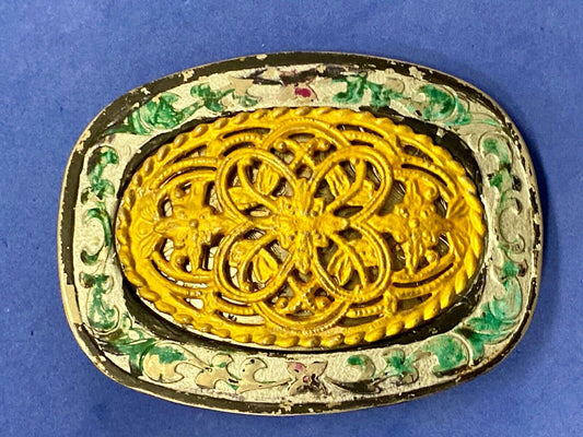 Vintage 4" wide western belt buckle with flower swirl 