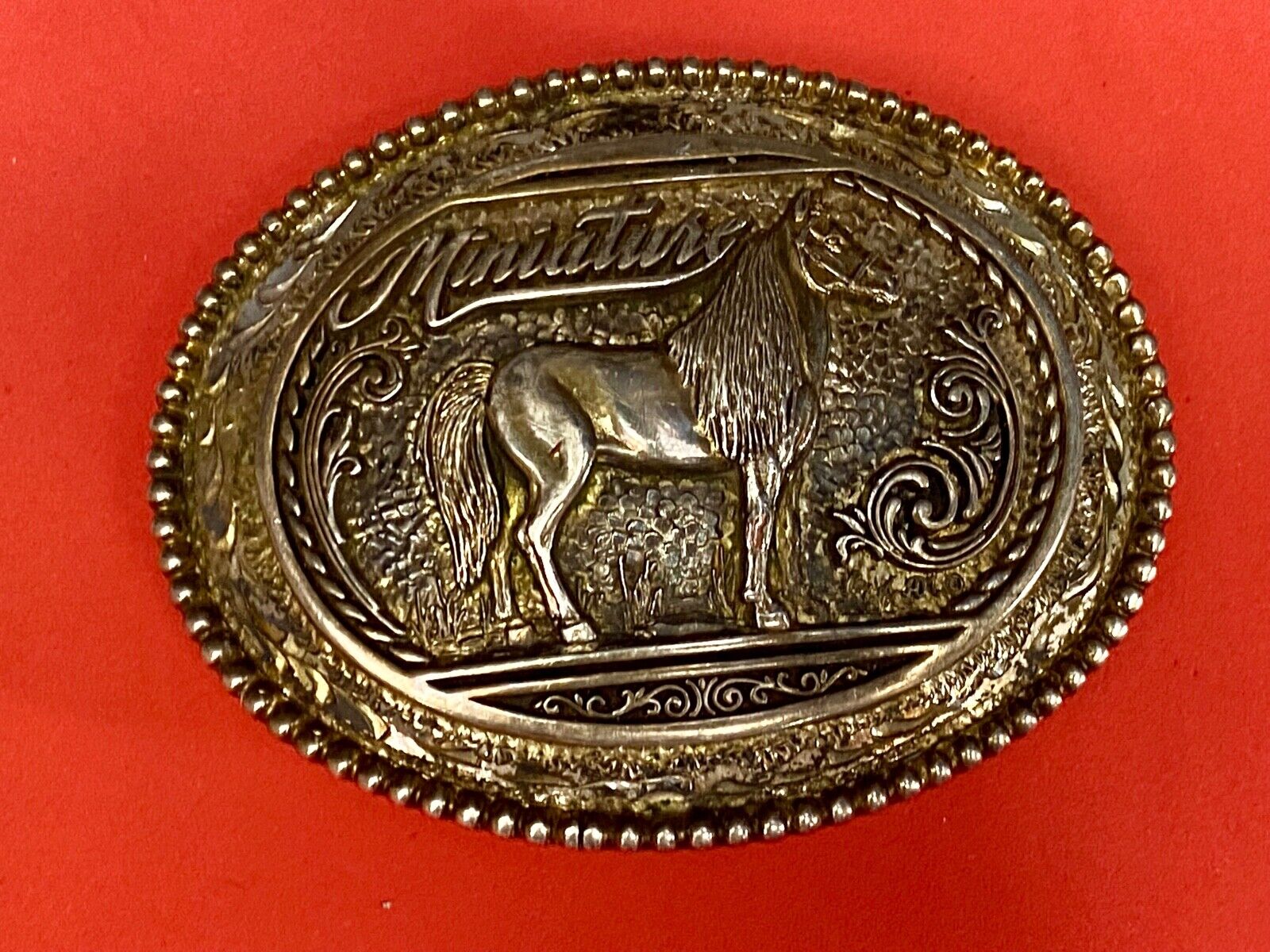 Vintage Award Design Metals - Mustang Commemorative Horse Oval Belt Buckle 