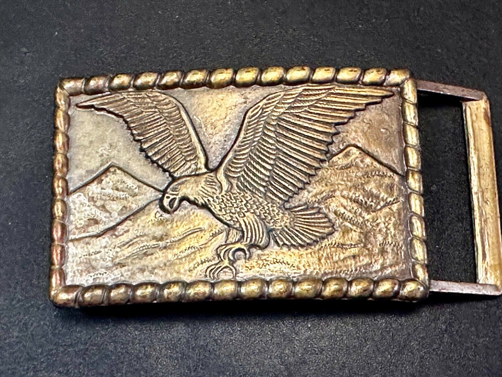 American Bald Eagle flying over majestic USA mountains Vintage Belt Buckle