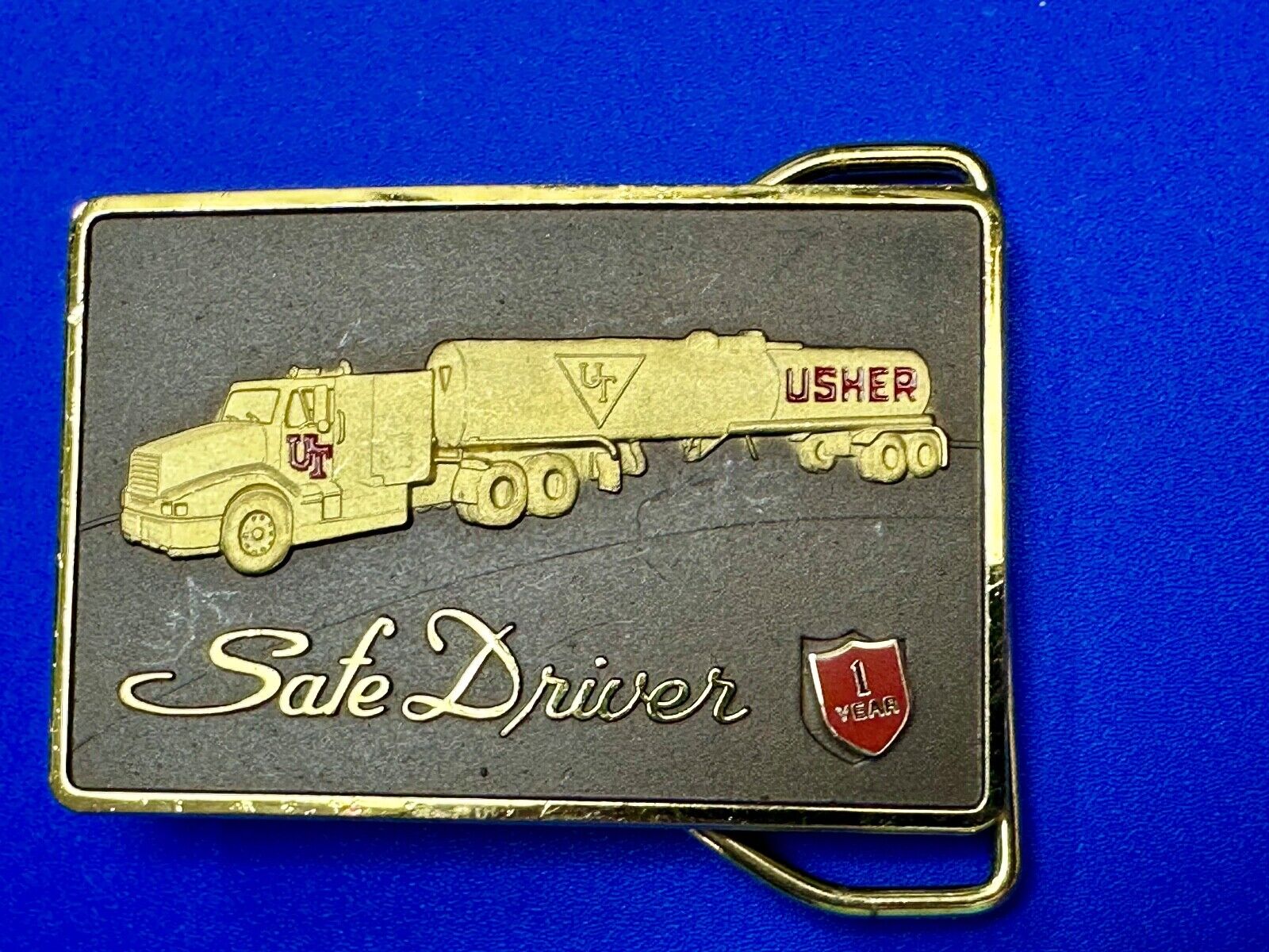 UT Usher Transportation Semi Drivers 1 year pin safety award Belt Buckle