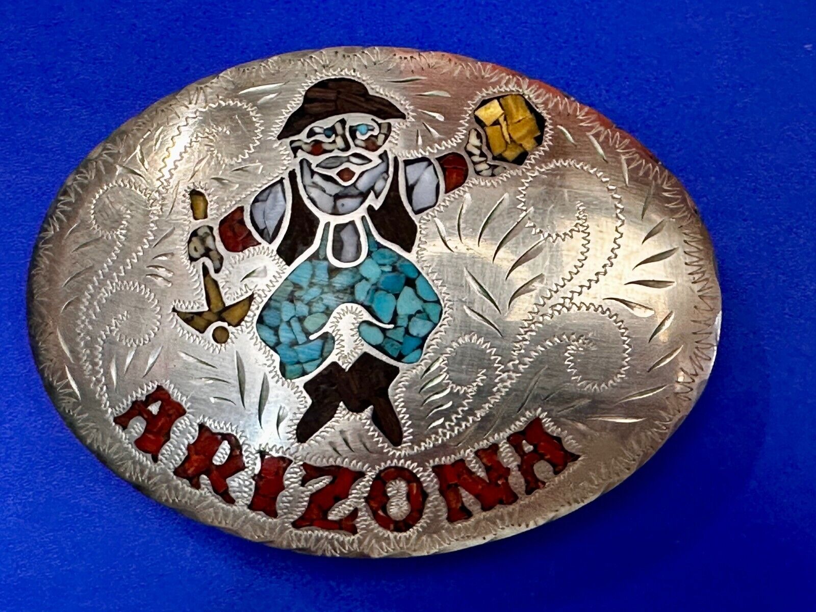 Arizona Gold Prospector Turquoise Inlay Stone Native Indian Art Vibe Belt Buckle