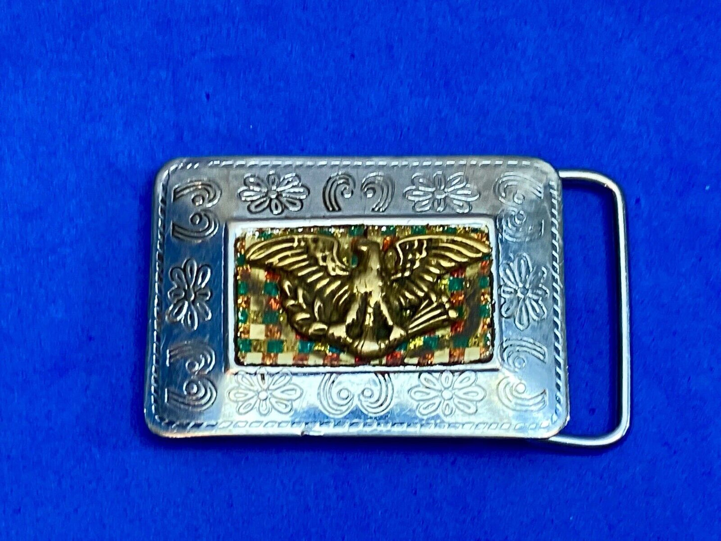 Antique -Eagle Arrows Shield Crest Emblem Belt Buckle  Aaaaa Mexico Makers Mark