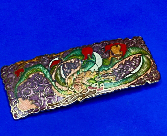 Vintage  Maureen Elaine Artist Colorful Flower Theme Wide Gold Tone Belt Buckle