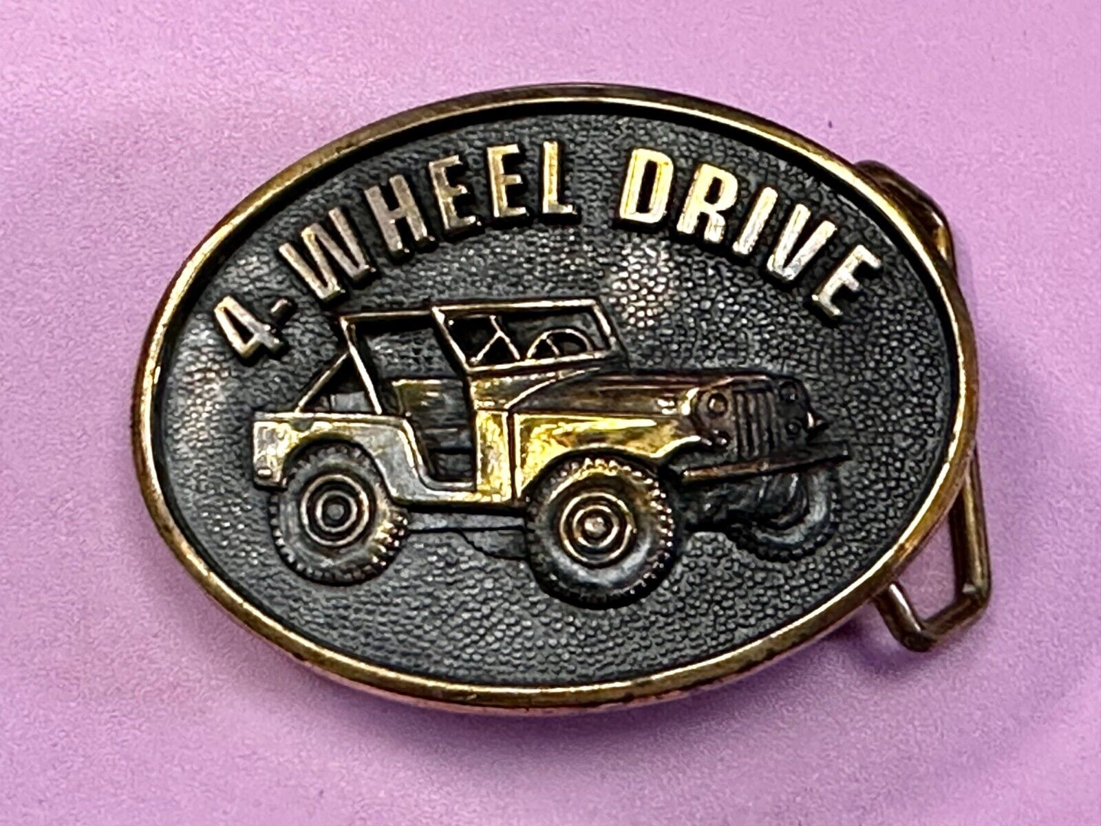 4-Wheel Drive ( Jeep ) 4x4 Off Road Solid Brass Vintage 1978 Belt Buckle by BTS
