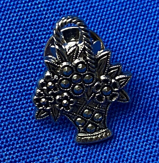 Vintage Avon Basket Of Flowers Silver Tone Enamel Lapel Pin Costume Jewelry