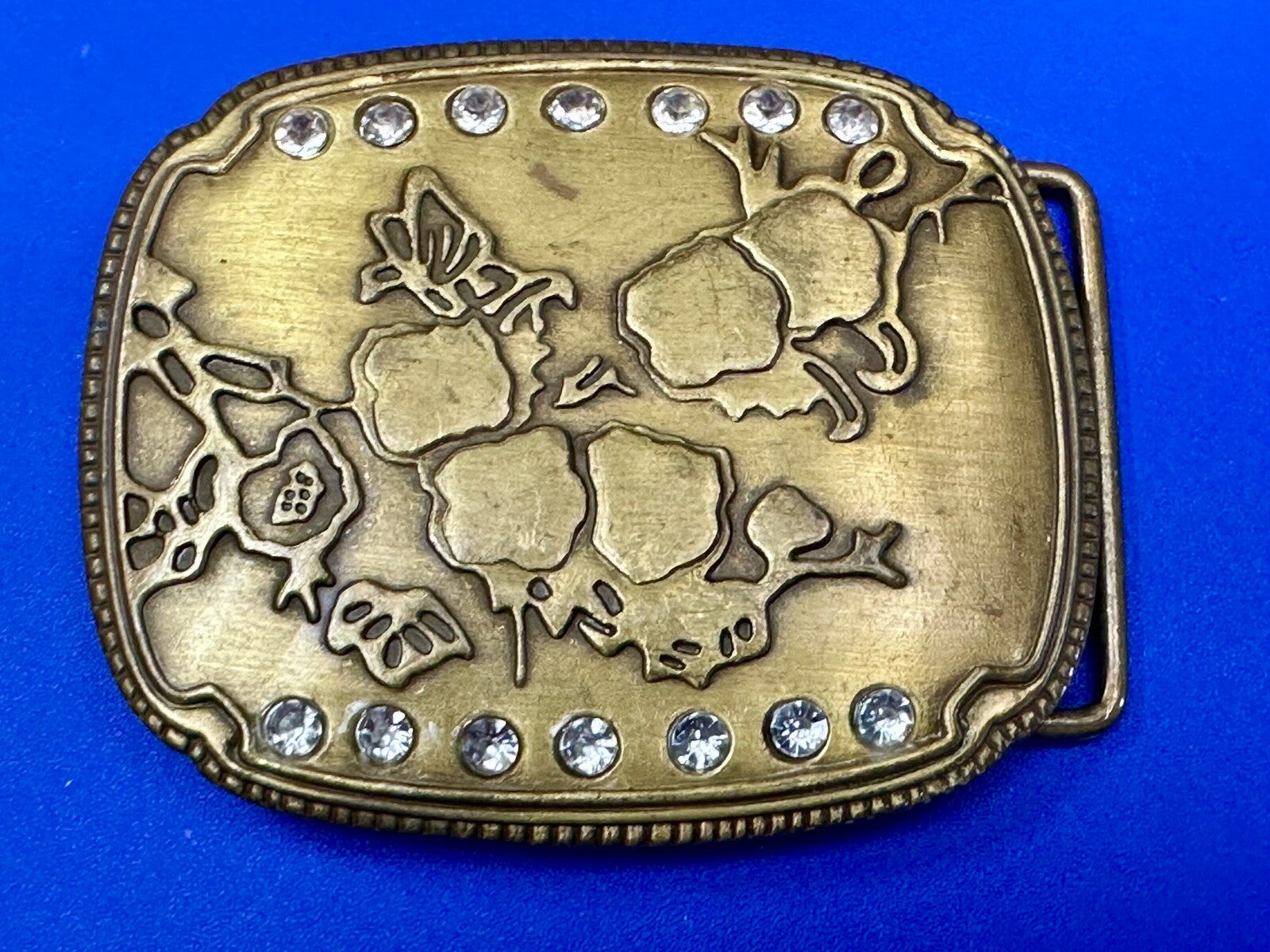 ABSTRACT Art - Butterfly tree?    Vintage Rhinestone accented Belt Buckle