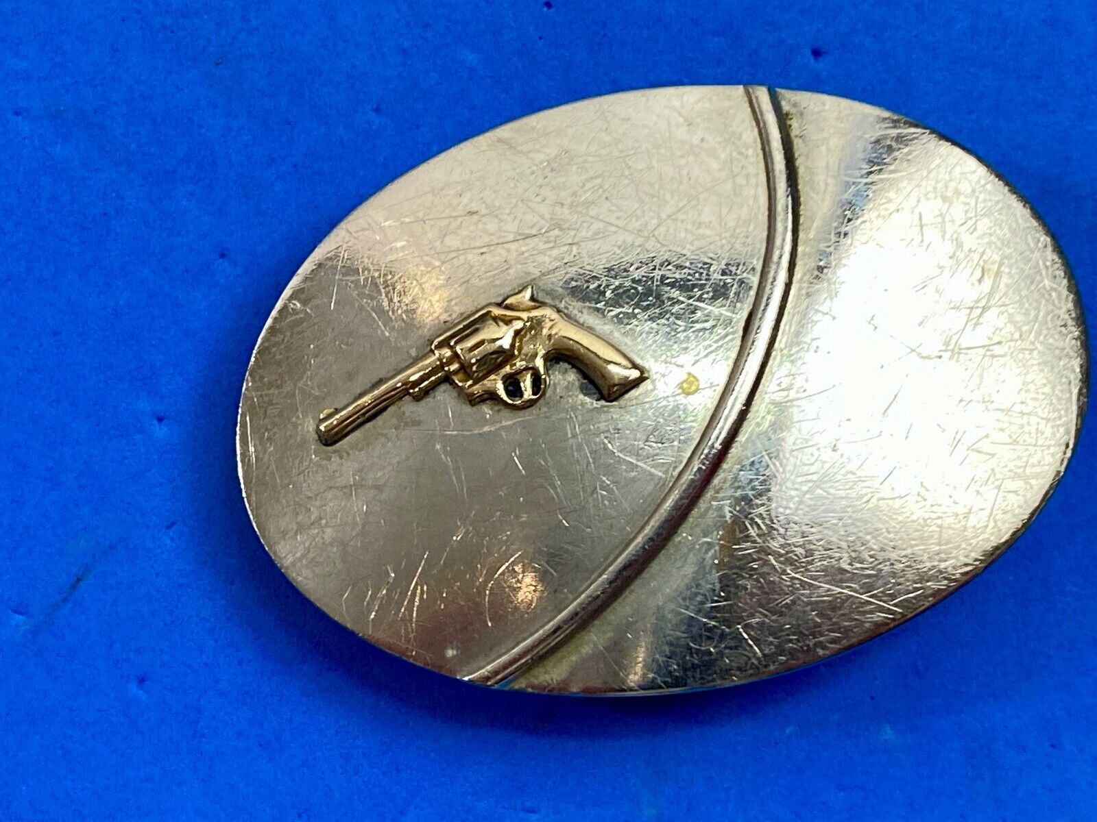 Vintage gun Nickel Silver belt buckle by Chambers 