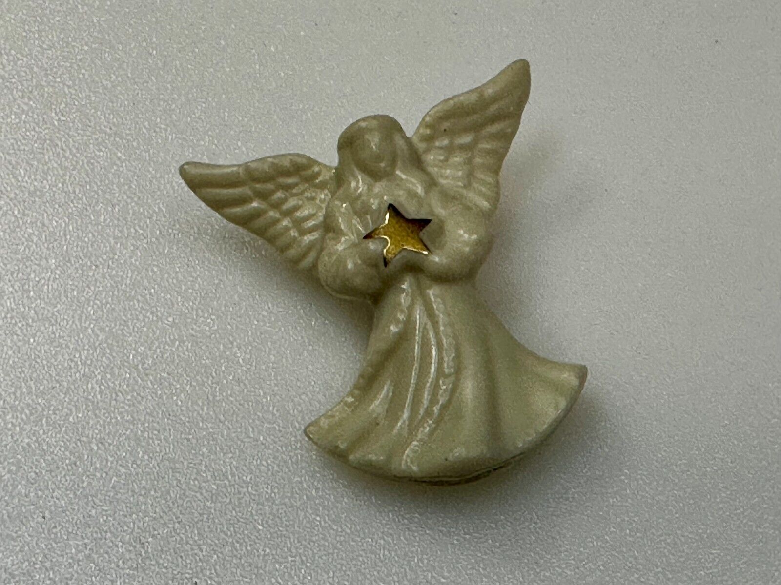 Vintage Lenox Angel w/ Gold Star White Porcelain Brooch Pin Handcrafted in China