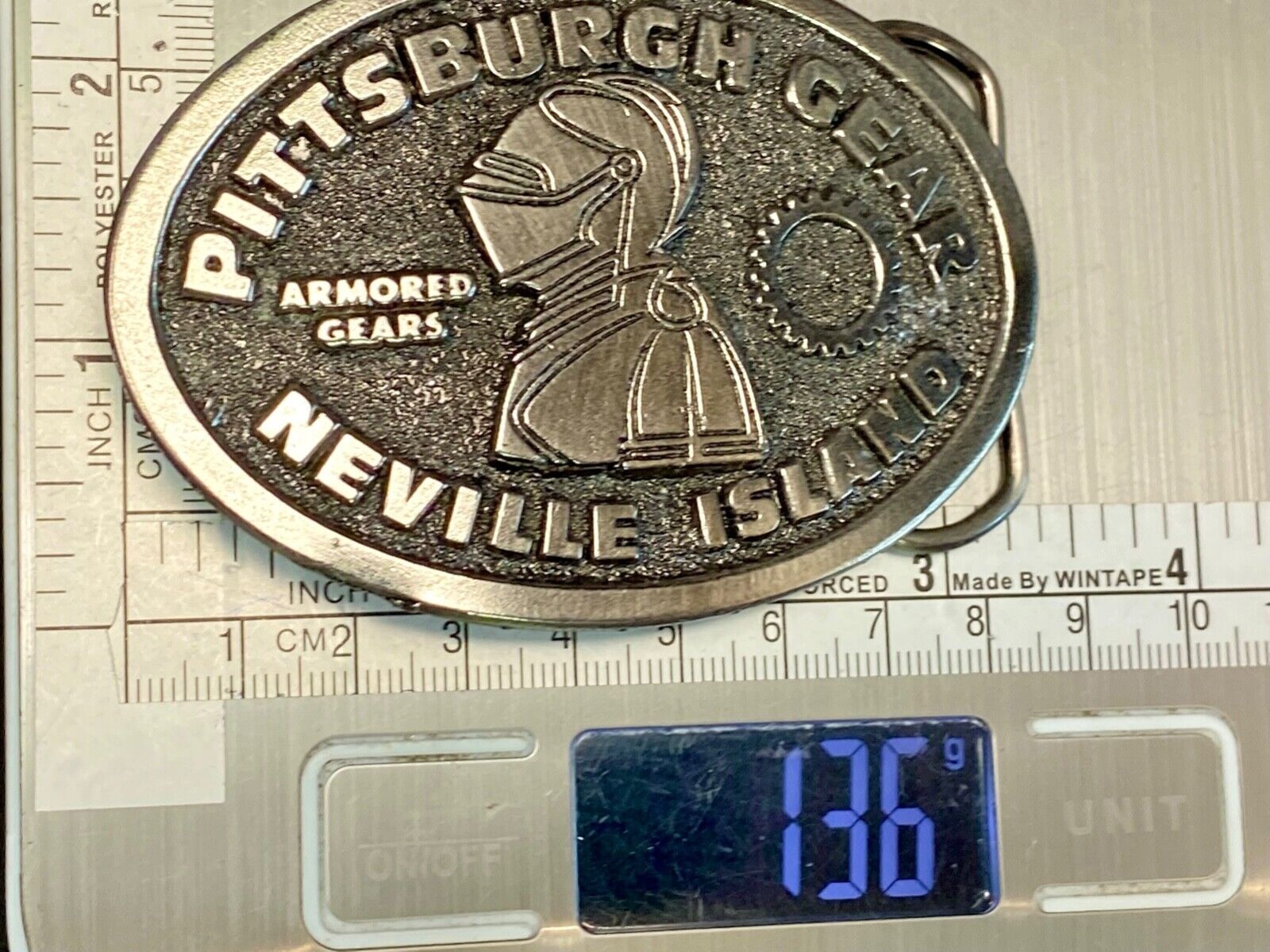 77 Pewter Belt Buckle Pittsburgh Gear Neville Island Great American Belt Buckle