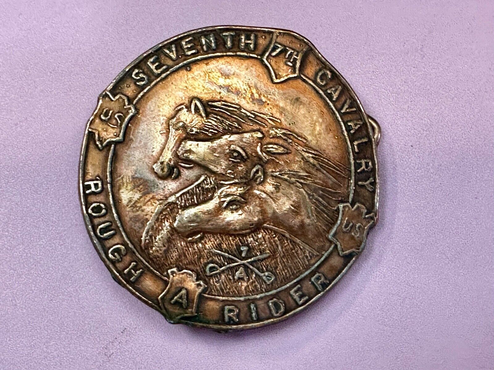 7th Seventh Cavalry Rough Rider Horse Head Vintage Belt Buckle
