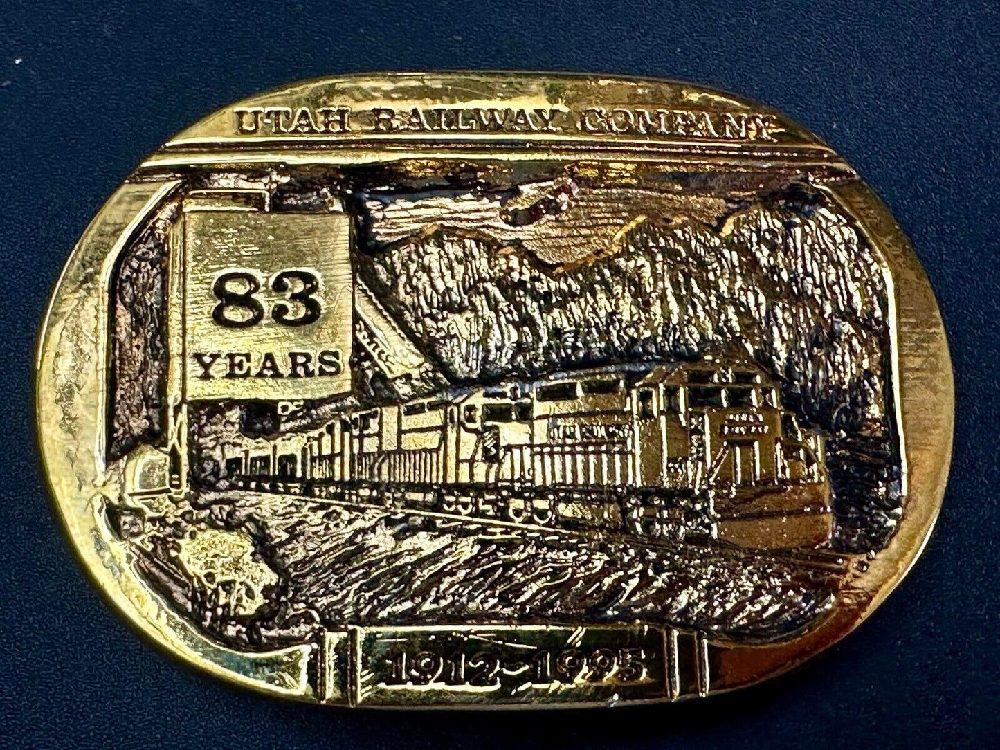 Utah Railway Co Vtg Train Railroad 83 Years Gary Prazen Bronze Art Belt Buckle
