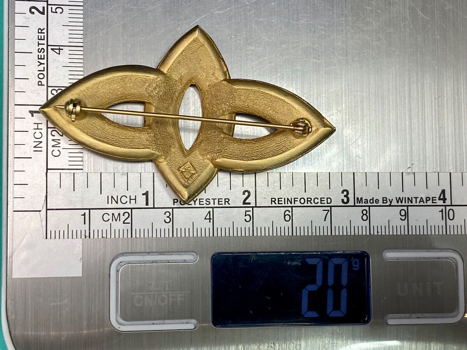 Unique Abstract Gold Tone Brooch Pin - See Hallmark / Makers Mark!