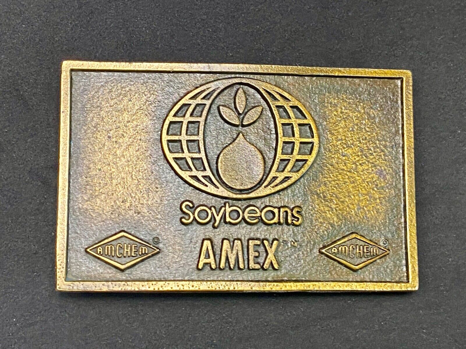 VINTAGE 1970s **SOYBEANS AMEX AMCHEM** AGRICULTURE FARMING BELT BUCKLE
