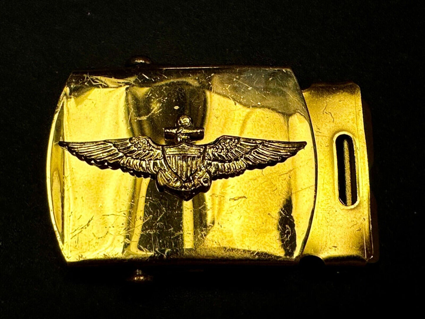 US Navy Aviator Officer Pilot Air Warfare Eagle Seal Brass Ratchet Belt Buckle