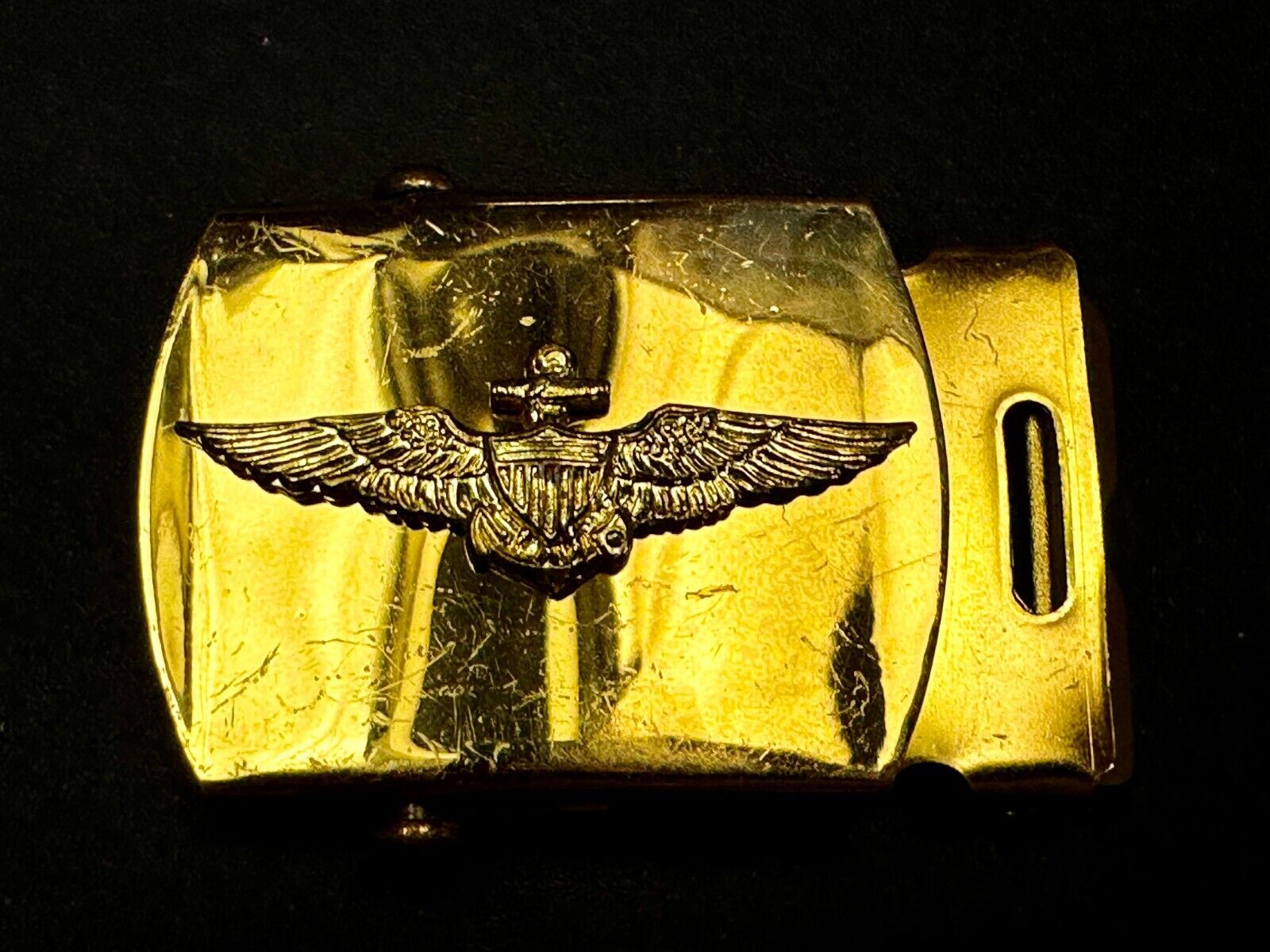 US Navy Aviator Officer Pilot Air Warfare Eagle Seal Brass Ratchet Belt Buckle