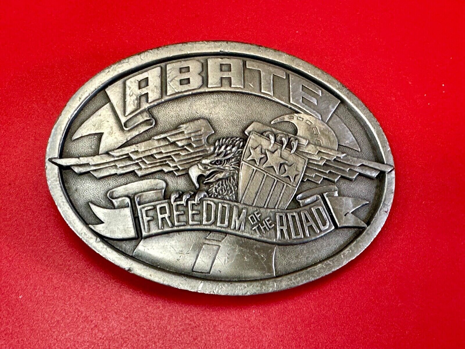 ABATE of Indiana Freedom of the road Bikers motorcycle Vintage 1985 belt buckle