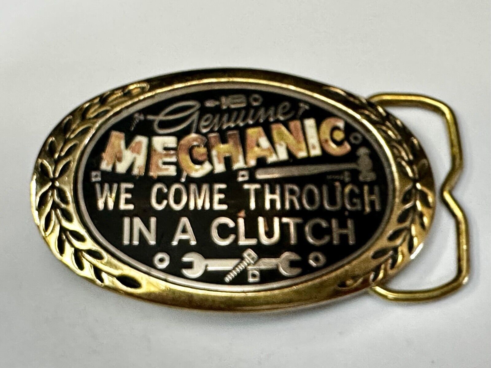 A Genuine Mechanic We come through in a clutch -Aminco 1980 Brass Belt Buckle