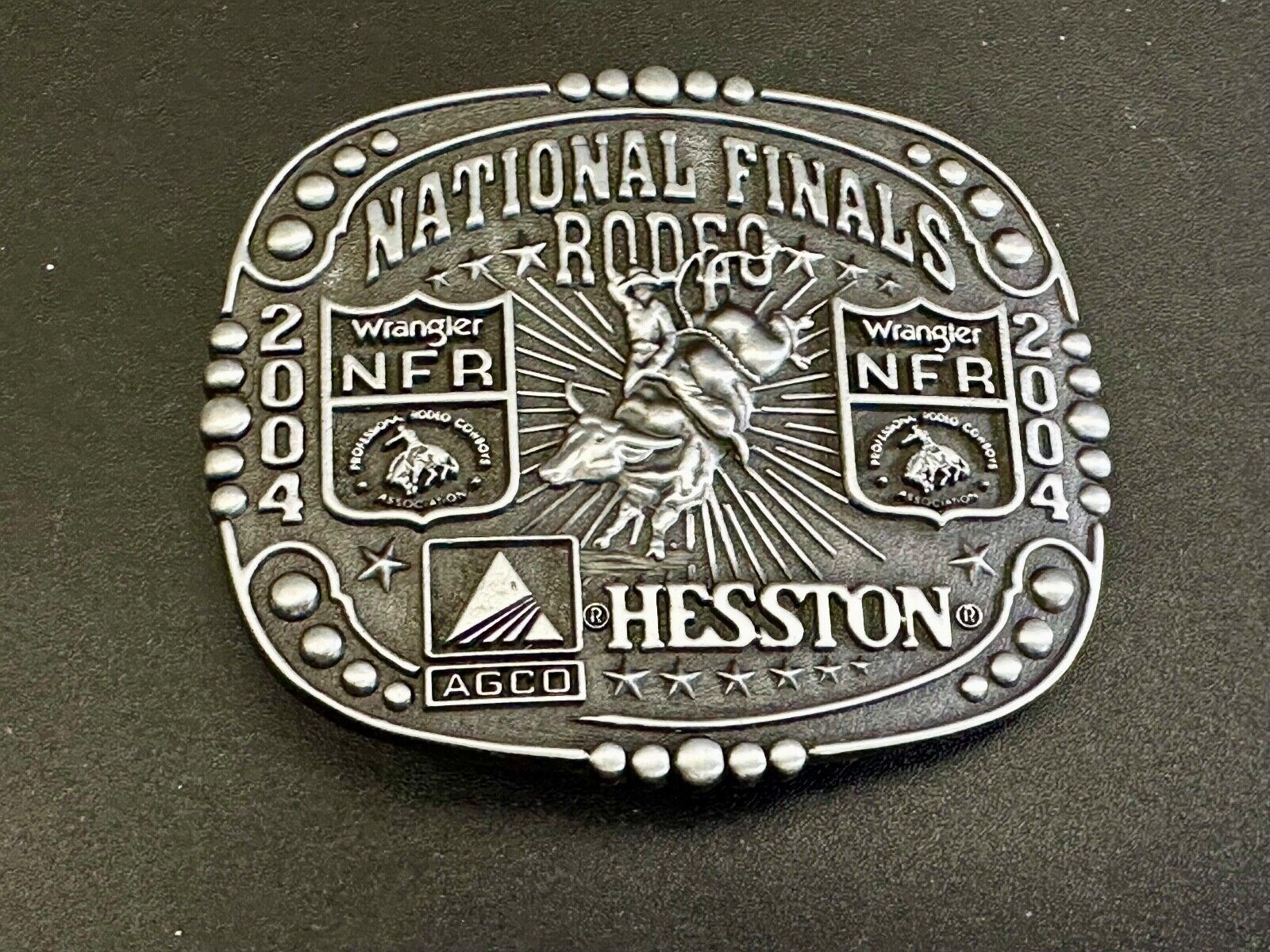 2004 Youth Sized Hesston National Finals Rodeo Bull Riding Cowboys belt buckle 