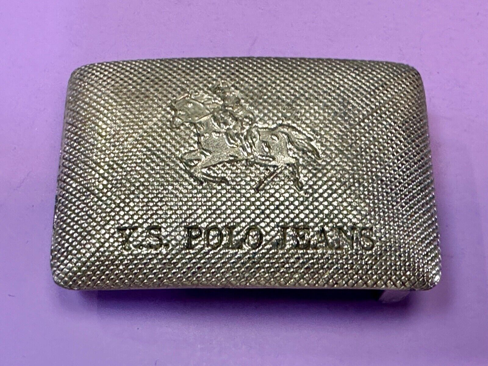 US Polo Jeans Horse Riding Polo Player Silver Tone Rectangular Belt Buckle
