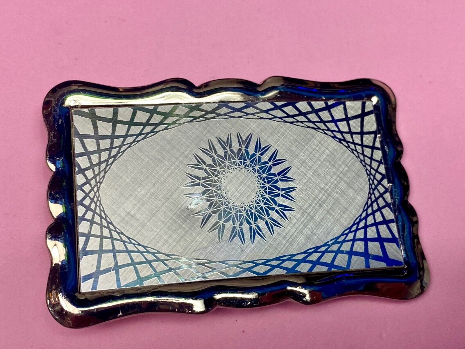Vintage Etched Star Western Burst Pattern /  Swirl Belt Buckle 