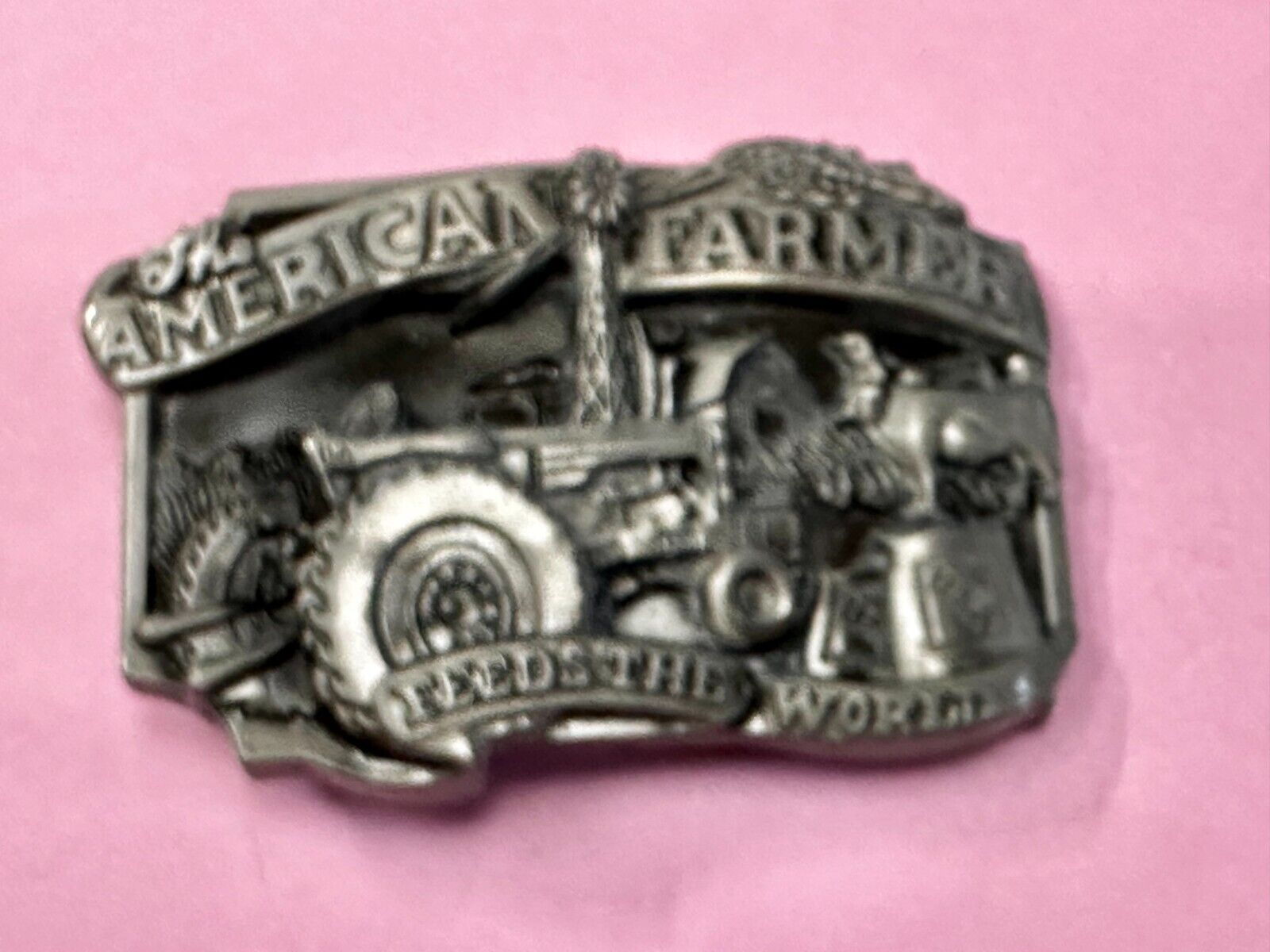 USA American Farmer Feeds The World Farm Barn Tractor Silver Color Belt Buckle