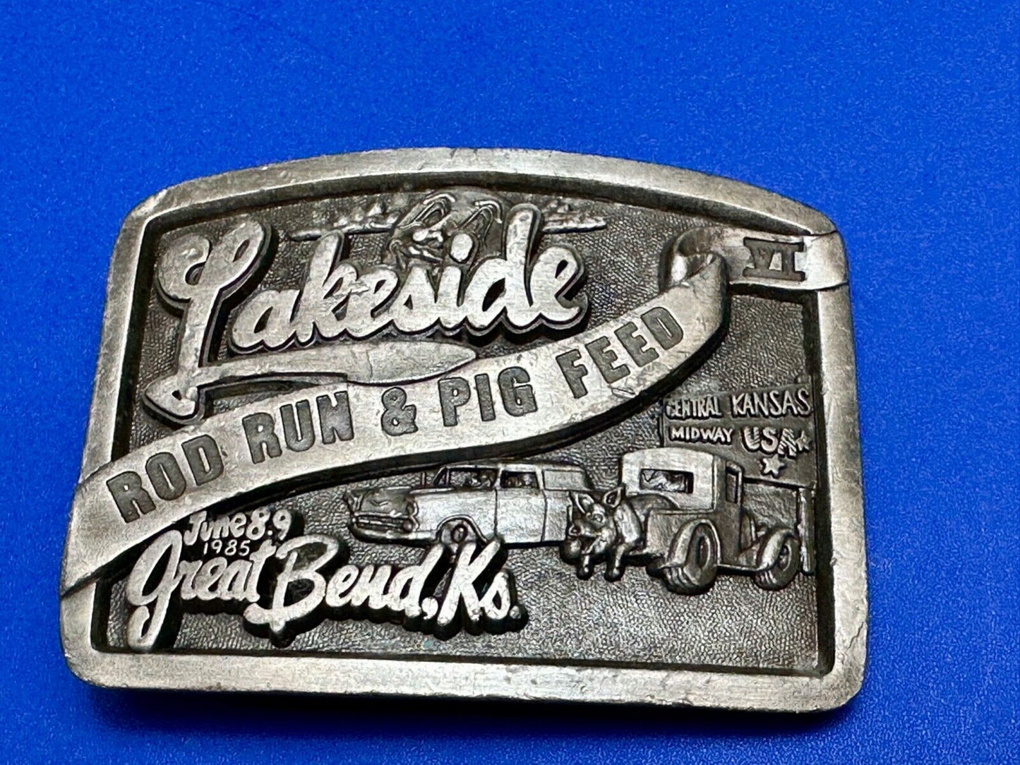Vintage Kansas Lakeside Rod run and pig feed #4. Great Bend Kansas belt buckle