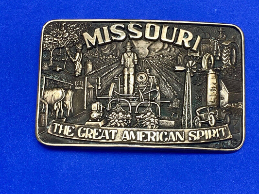 The Great American Spirit - State of MO Missouri solid brass belt buckle by ADM