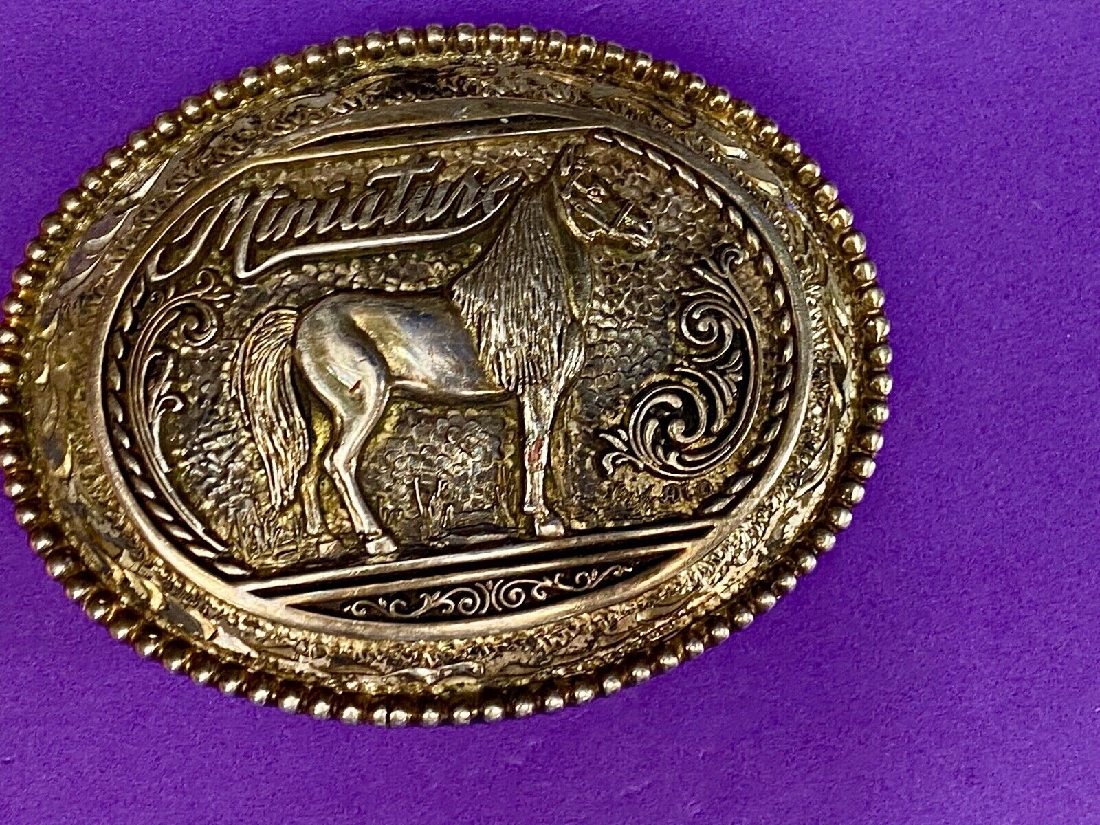 Vintage Award Design Metals - Mustang Commemorative Horse Oval Belt Buckle 