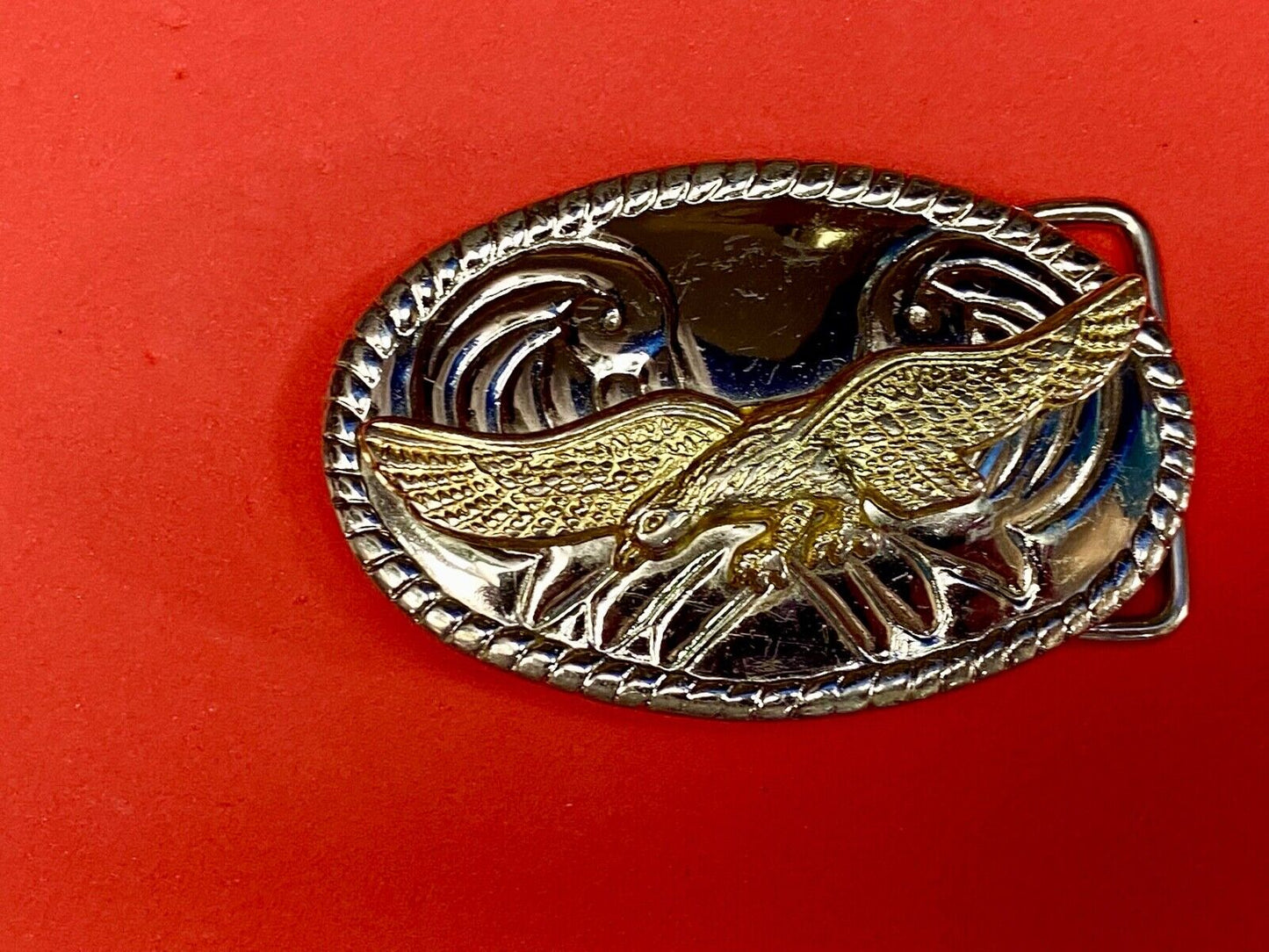 Vintage Mixed Metal Flying Hunting Diving Mountains Western Belt Buckle 