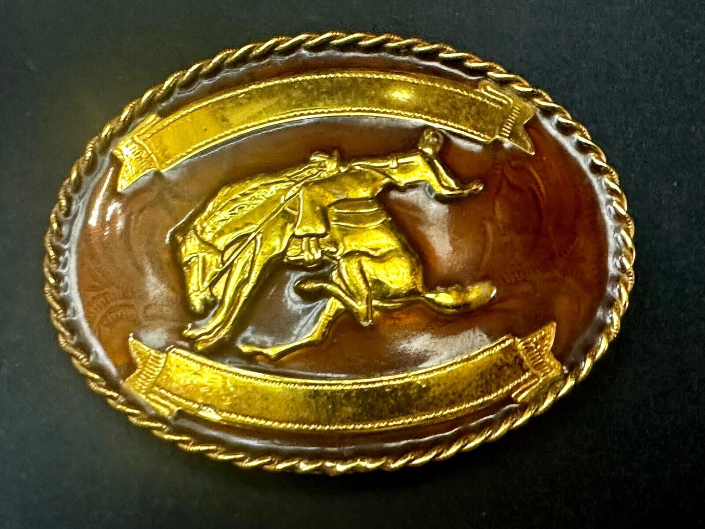 Vintage German Silver  Cowboy Saddle Bronc western belt buckle W/ Award Ribbon