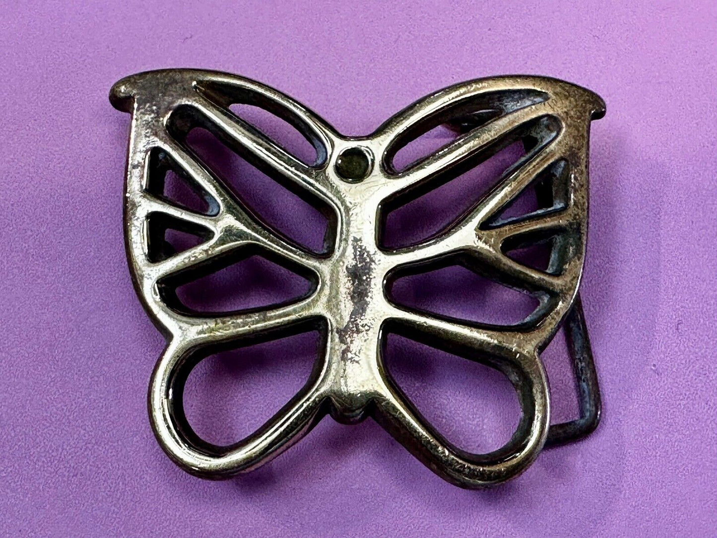 70s Butterfly Bug Insect Girl Kid Hippie Boho Animal Art Brass Vtg. Belt Buckle