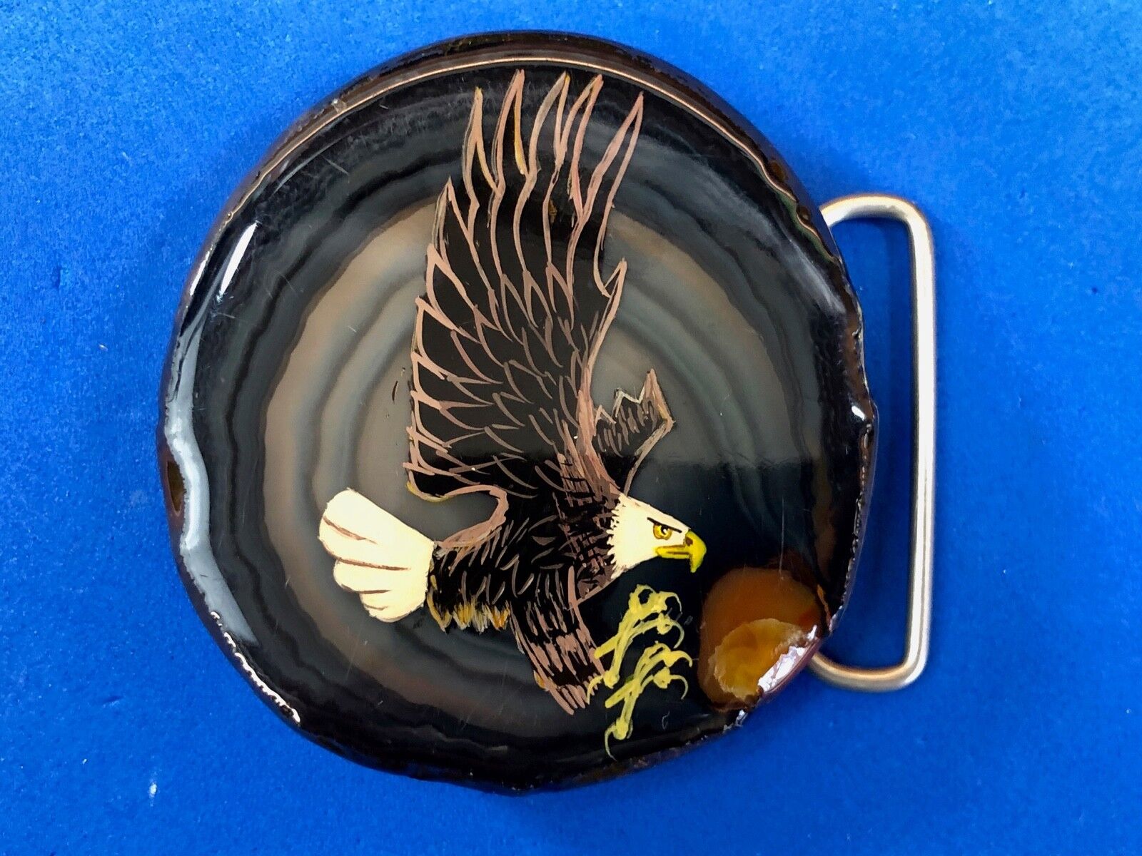 awesome!    Polished wood , painted diving flying eagle belt buckle 