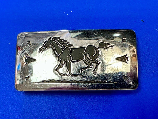 Vintage Chambers Horse Running Mustang W/ Arrows nickel silver Belt Buckle
