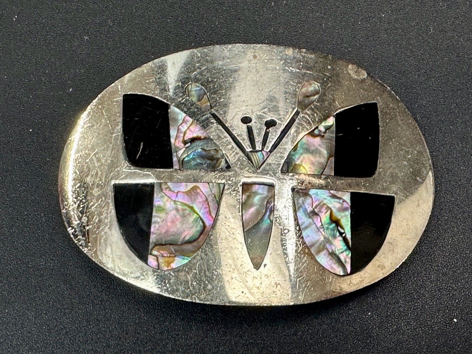 Abalone Shell Butterfly - Gorgeous vintage raised sterling silver?  belt buckle