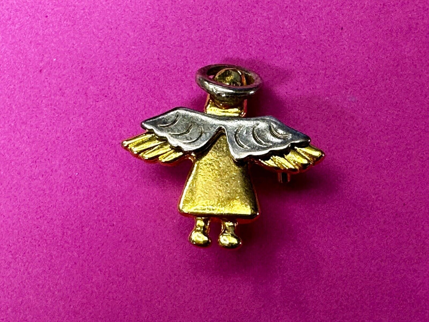 Vintage Guardian Angel Wings Silver & Gold Tone Brooch Pin IMO 95
