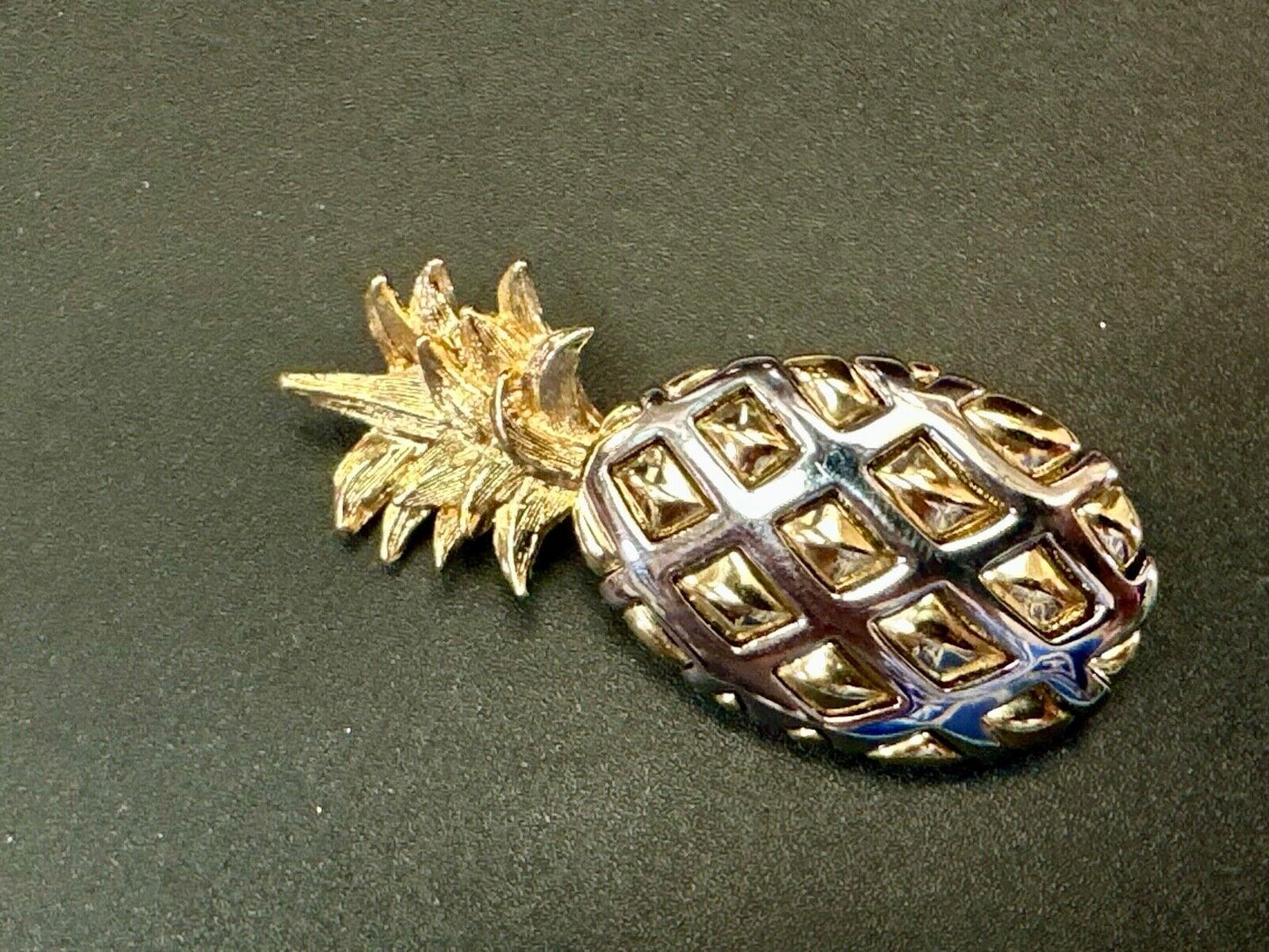 Vintage Jewelry Signed LC Silver & Gold Tone Pineapple